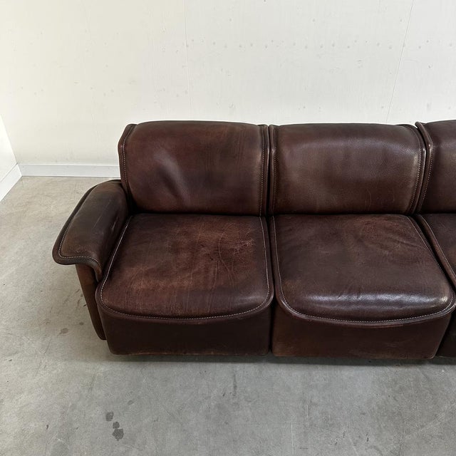 Brown Leather DS12 Modular Sofa from De Sede, Switzerland, 1970s, Set of 3 For Sale - Image 8 of 12