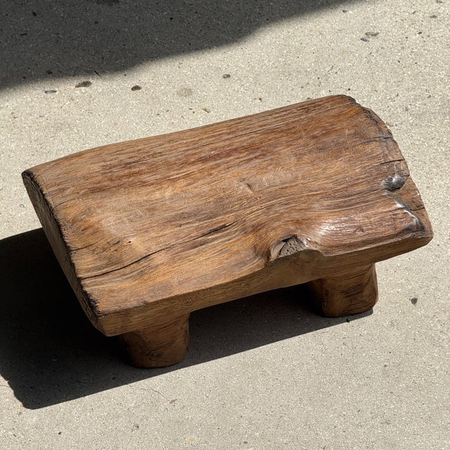 Small Stool in Wabi-Sabi Monoxylous Blond Teak, 1980s For Sale - Image 10 of 11