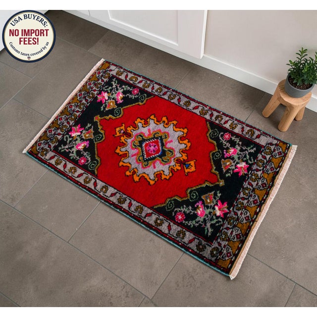 1970s Small Rug, Entry Decor, Bath Mat, Kitchen Accent, Turkish Rug, Door Mat, Lundry Room Decor 1'10" X 3'3" For Sale - Image 11 of 14