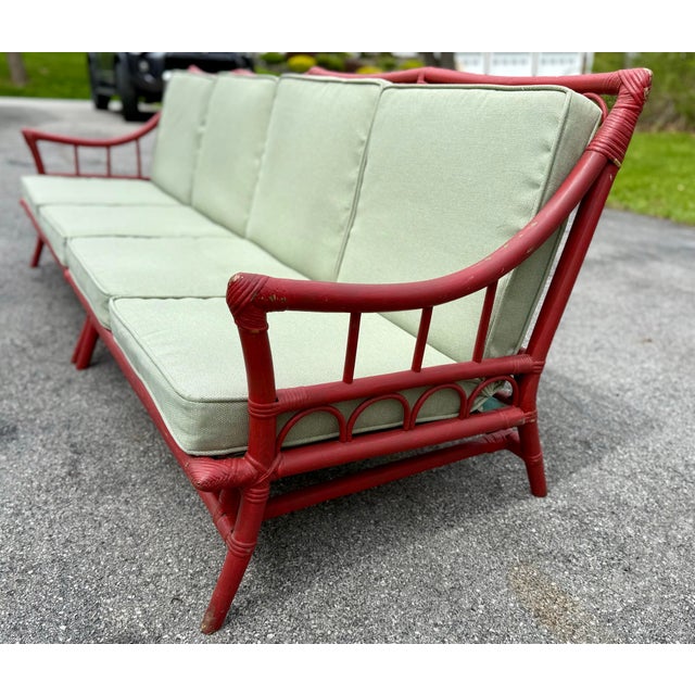 Mid 20th Century 1950’s Ficks Reed / McGuire Style 2-Piece Sectional Sofa in Red For Sale - Image 5 of 12