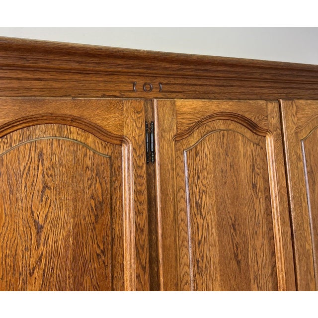 Vintage French Carved Oak 4-Door Armoire For Sale - Image 6 of 9
