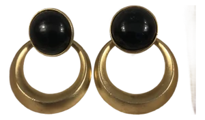 1970s Trifari Black Enamel & Gold Door Knocker Earrings, A Pair