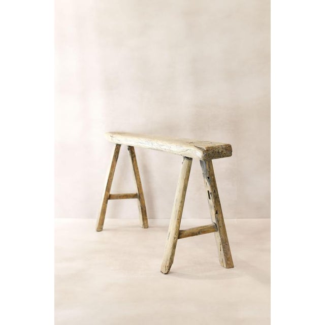 Wood Antique Rustic Elm Bench For Sale - Image 7 of 7