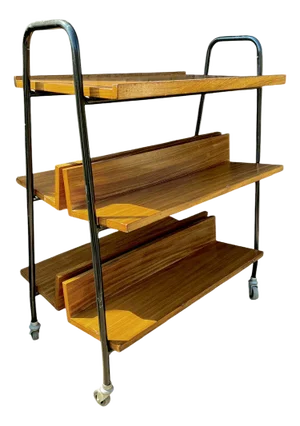 Midcentury Modern Teak Library Book Trolley with Slanted Shelves, 1970s