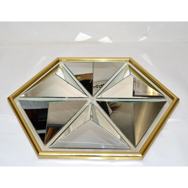Diamond Shaped Faceted Octagonal Wall Mirror Thayer Coggin by Milo Baughman Brass Plated 1976 For Sale - Image 10 of 13