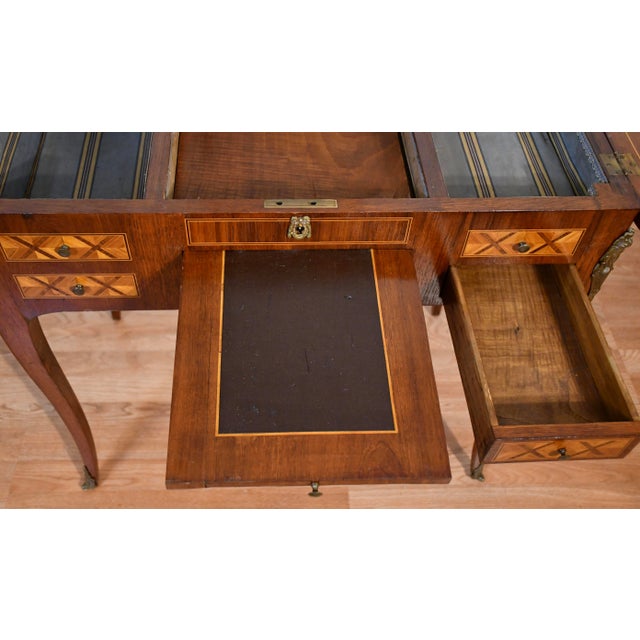1890s Antique French Louis XV Walnut & Satinwood Coiffeuse Makeup Vanity Desk For Sale - Image 12 of 18