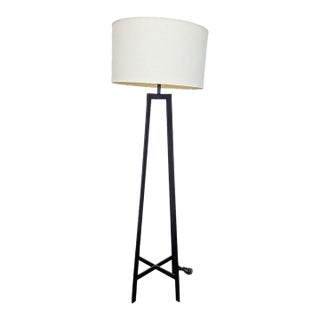 Crate & Barrel Castillo Modern Black Metal Floor Lamp With White Shade For Sale