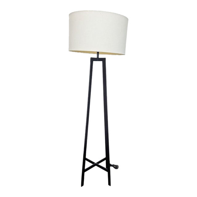 Crate & Barrel Castillo Modern Black Metal Floor Lamp With White Shade For Sale