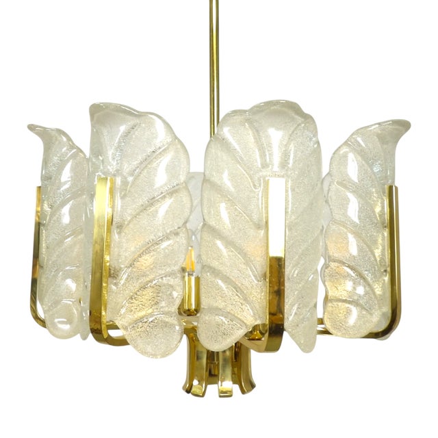 Murano Glass Leaf and Brass 8-Light Chandelier by Carl Fagerlund for JBS For Sale