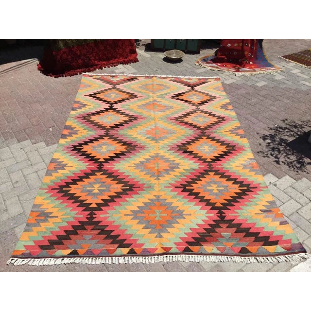 Vintage Turkish Kilim Rug - 75" X 112" For Sale - Image 11 of 11