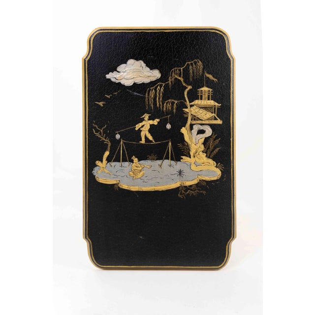 Vintage Black and Gold Chinoiserie Wooden Wall Plaque For Sale - Image 4 of 4