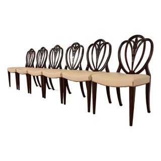 Baker Furniture Style Georgian Carved Mahogany Shield Back Dining Chairs, Set of Six For Sale