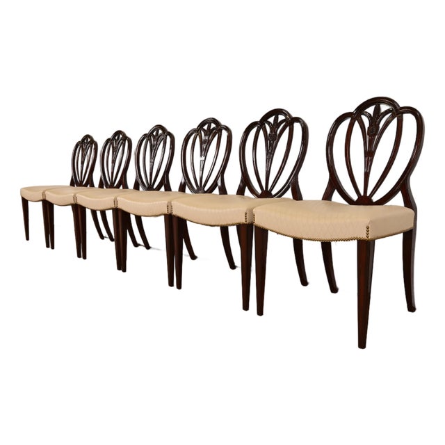 Baker Furniture Style Georgian Carved Mahogany Shield Back Dining Chairs, Set of Six For Sale