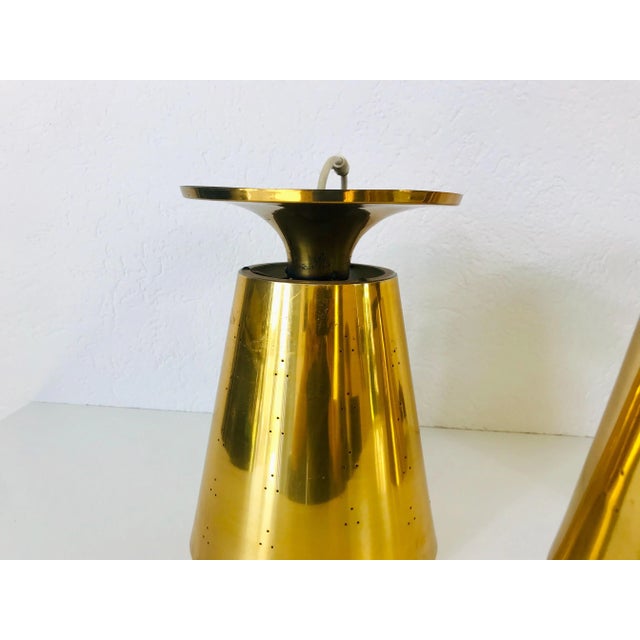 Polished Brass Pendant Lamps Attributed to Paavo Tynell, 1950s, Set of 3 For Sale - Image 10 of 17