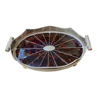 1980s Perry Nichols Faux Tortoiseshell Boulle English Silverplate Gallery Tray For Sale
