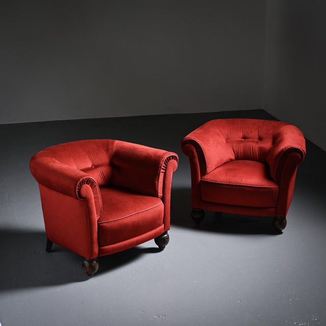 Art Deco Red Velvet Armchairs, France, 1920s, Set of 2 For Sale - Image 16 of 16