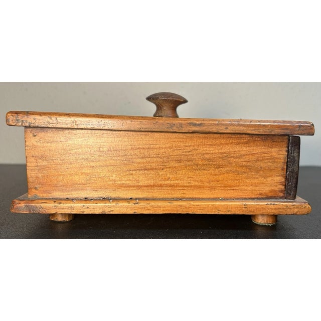 This is an Antique Circa 1940 American Primitive Pine Wood Single-Drawer Trinket/Jewelry Box. It measures 3 1/8” tall to...