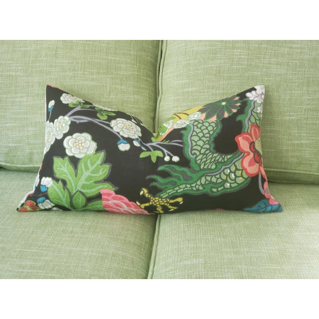 A 12" x 22" pillow in F. Schumacher's iconic Chiang Mai Dragon fabric, in the ebony colorway. This pillow features vibrant...