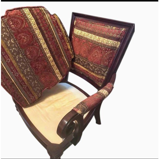 Experience the Height of Regal Comfort With This Exquisite Pair of Rare Vintage Statement Mahogany Armchairs. For Sale - Image 10 of 12