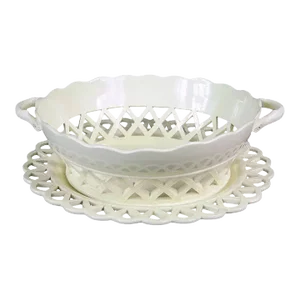 Antique 1790 English George III Creamware Chestnut Basket & Stand