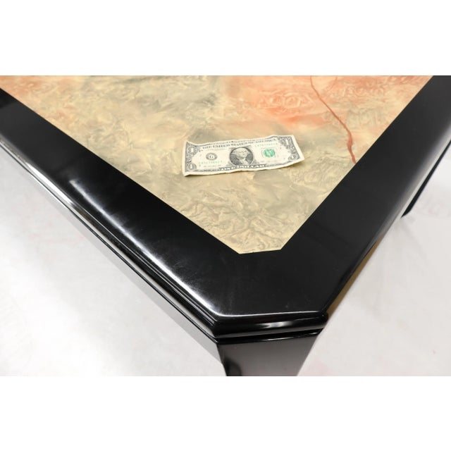 Black Lacquer Faux Stone Marble Finish Dining Table with Leave Extension Board For Sale - Image 6 of 13