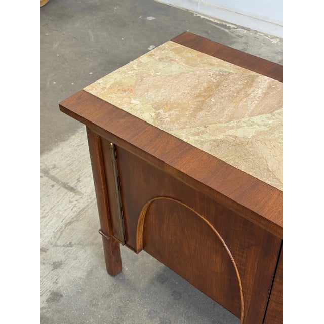 1960s Arched Walnut Credenza With Stone Inlay Top For Sale - Image 12 of 15