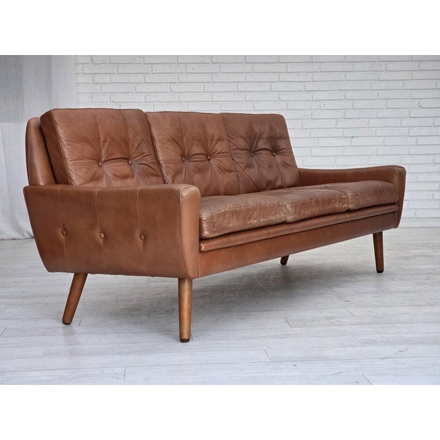 1970s Danish 3-Seater Sofa in Brown Leather, 1970s For Sale - Image 5 of 18