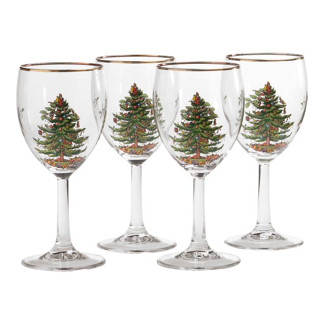Spode Christmas Tree Wine Glasses 13 oz., Set of 4 For Sale