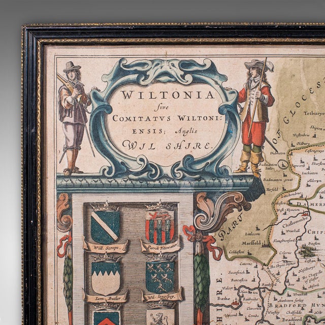 Antique Wiltshire County Map, Dutch, Framed Cartography, Latin, Blaeu, c.1650 For Sale - Image 4 of 12