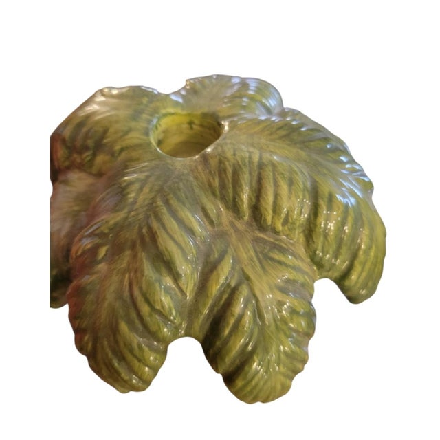 Hollywood Regency Vintage Ceramic Tropical Palm Tree Taper Candle Holders- A Pair For Sale - Image 3 of 6