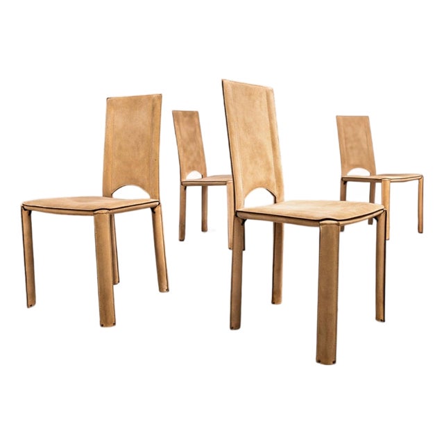 Brazilian Modern Set of 4 Chairs in Suede, Mario Bellini, 1970s For Sale