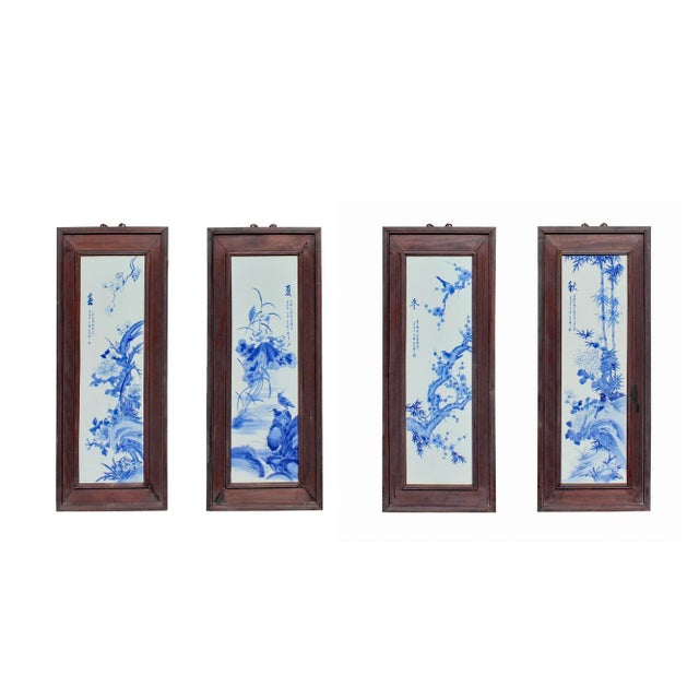 Chinese Blue White Porcelain Flower Birds Scenery Wall Panel Set For Sale - Image 11 of 11