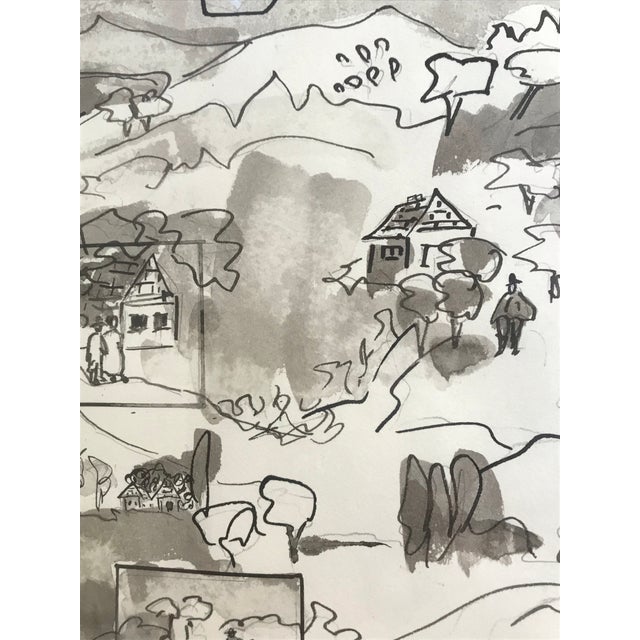 Boho Chic Molly J. Schiff Landscape Mixed Media Black and White 1970s Pen and Ink Painting For Sale - Image 3 of 3