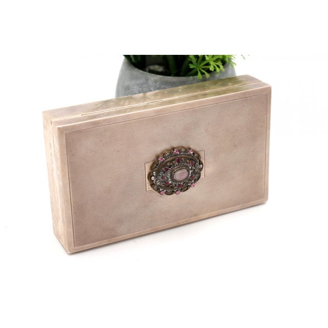 Guilloche Silver Tobacco Box with Wooden Interior For Sale - Image 6 of 6