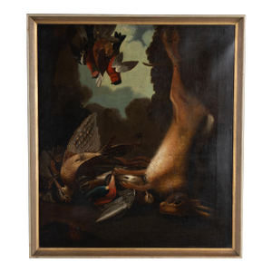 19th Century Original Oil on Canvas Nature Morte Still Life With Hare and Birds