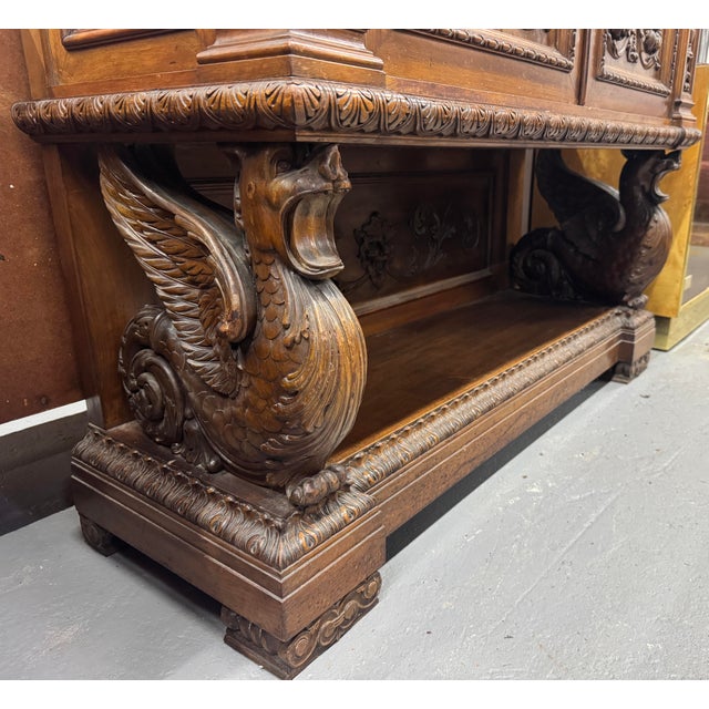 Antique French Renaissance Revival Carved Oak Hunt Cabinet / Buffet For Sale - Image 10 of 16