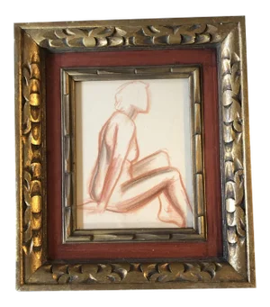 Original Vintage Charcoal/Sepia Female Nude Study Drawing Vintage Frame 1940's