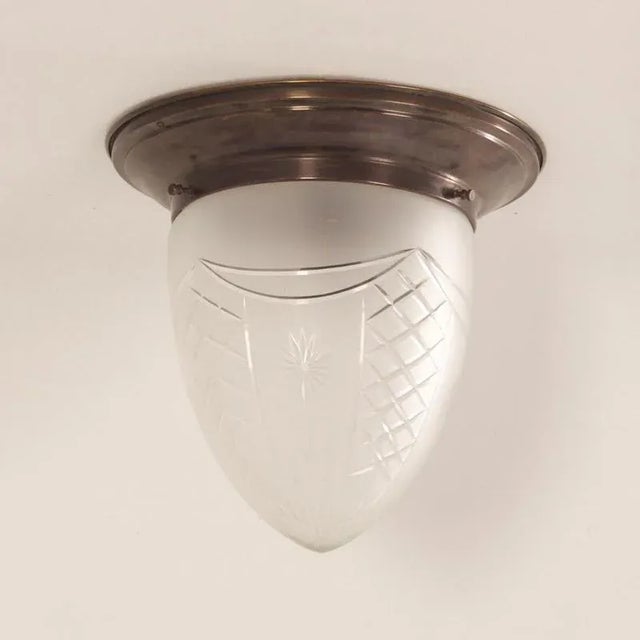 Large Art Deco Ceiling Lamp with Brass Base and Cut Glass, 1930s For Sale - Image 6 of 11
