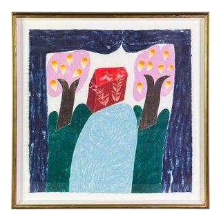 1990s Carol Summers "Tomb of the Prophet" Signed Limited Edition Woodcut Vivid Colors Framed For Sale