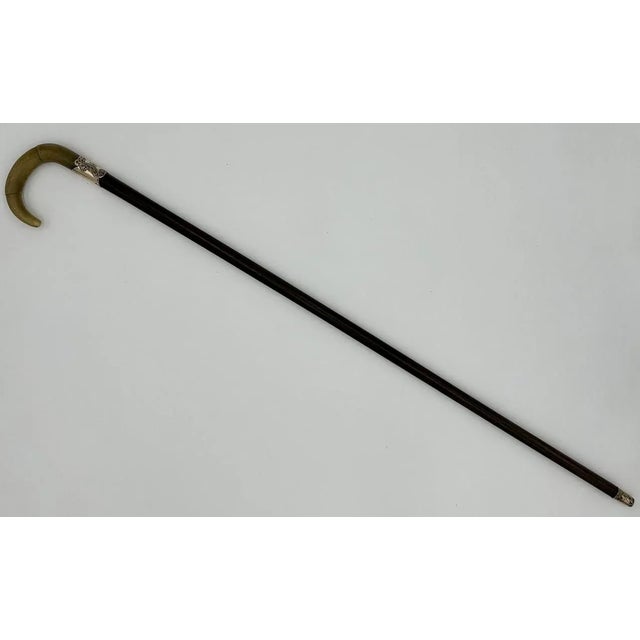 Gold Antique Vintage English Walking Stick Cane Wooden Gold Plated Cow Horn Handle For Sale - Image 8 of 8