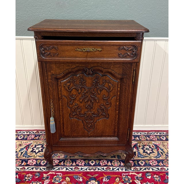 Antique French Louis XV Style Cabinet Cupboard With Drawer Carved Oak C. 1920s For Sale - Image 10 of 18
