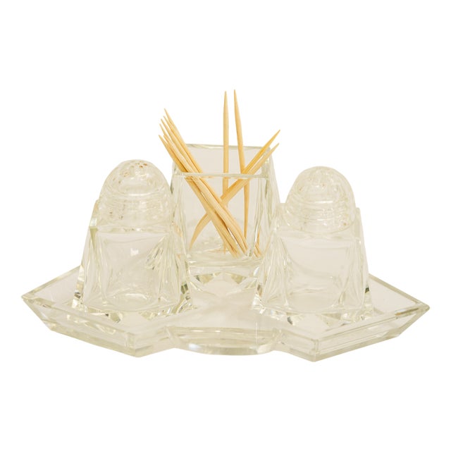 Art Deco Glass Salt and Pepper with Toothpick Holders, Vienna, 1920s For Sale