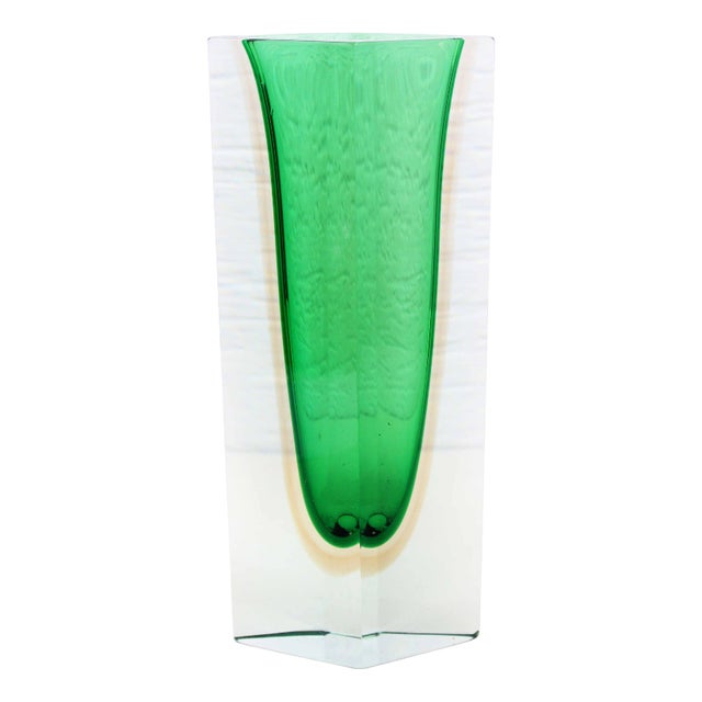 Green Sommerso Murano Glass Vase, 1970s For Sale