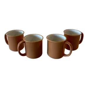 Vintage Crown Corning Japan Terra Cotta Sanora White Mugs- Set of 4