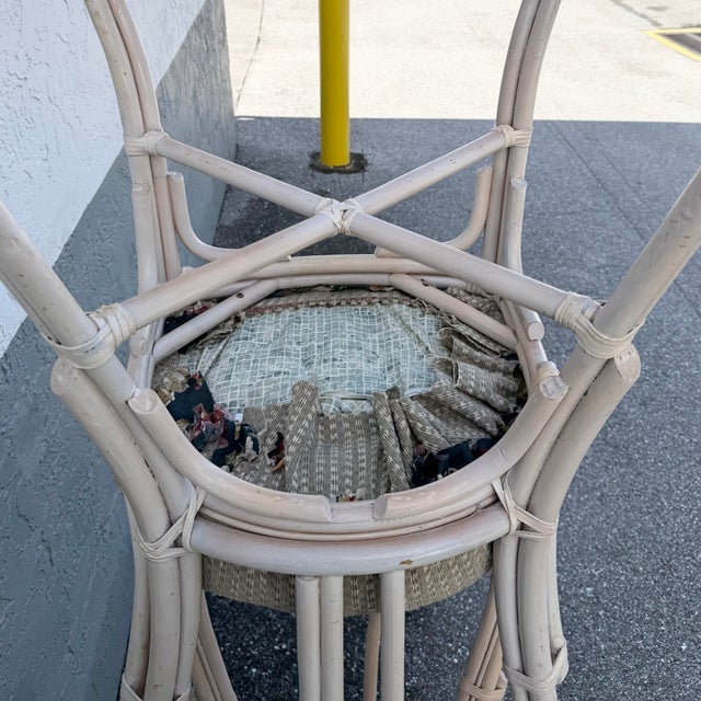 Boho Chic Sculpted Pencil Reed Leaf Back Rattan Dining Chairs - Set of 4 For Sale In West Palm - Image 6 of 10
