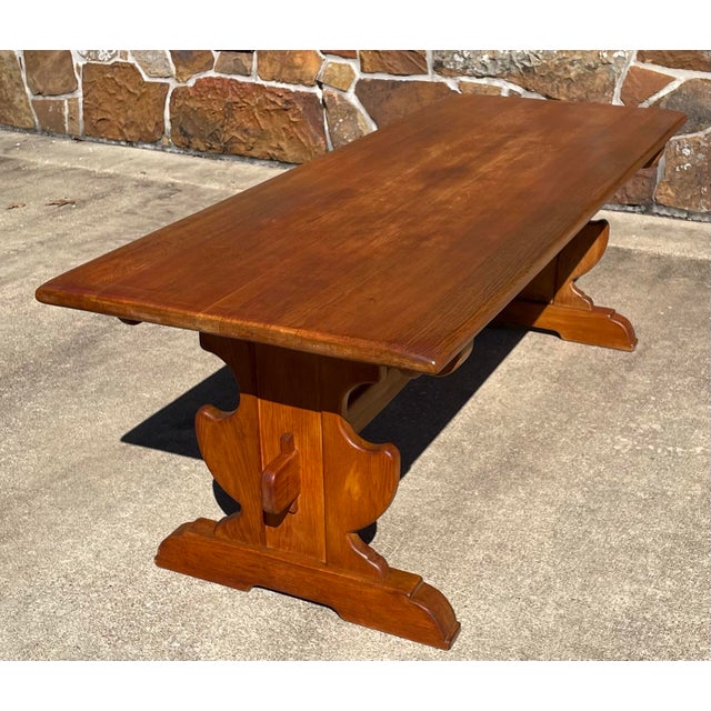 Wood Vintage French Country Trestle Farm Dining Table For Sale - Image 7 of 10