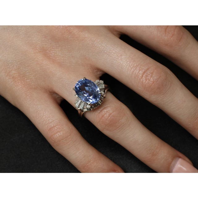 Late 20th Century Fine 9.91ct Gia Ceylon No Heat Sapphire 0.74ct Diamond Platinum Ring Size 6.25 For Sale - Image 17 of 18