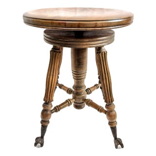 Antique Tonk Victorian Adjustable Piano Stool With Glass Ball Claw Feet For Sale