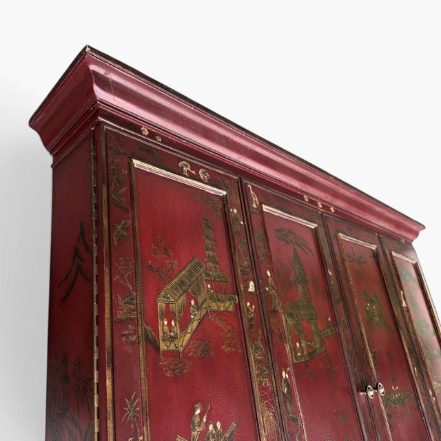 Vintage Maitland Smith Gilt Chinoiserie Flatscreen Television Wall Cabinet For Sale - Image 6 of 13
