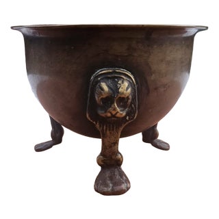 9th Century English Brass Bowl with Lion Mask and Paw Feet, 1890s For Sale
